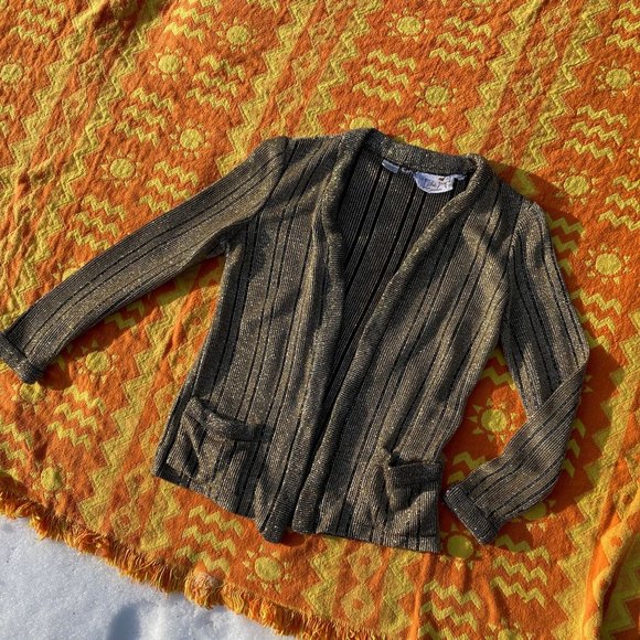 Vintage gold sparkly cardigan Leslie Fay design sweater  60s small medium - Picture 1 of 7